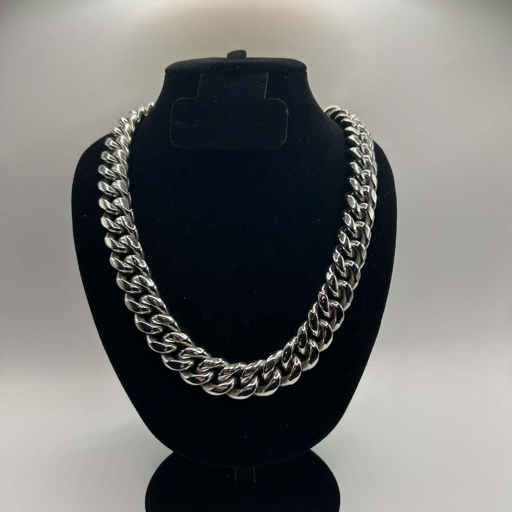 16mm Silver Miami Cuban Link Chain 20 Inch Waterproof Hypoallergenic Bold Mens